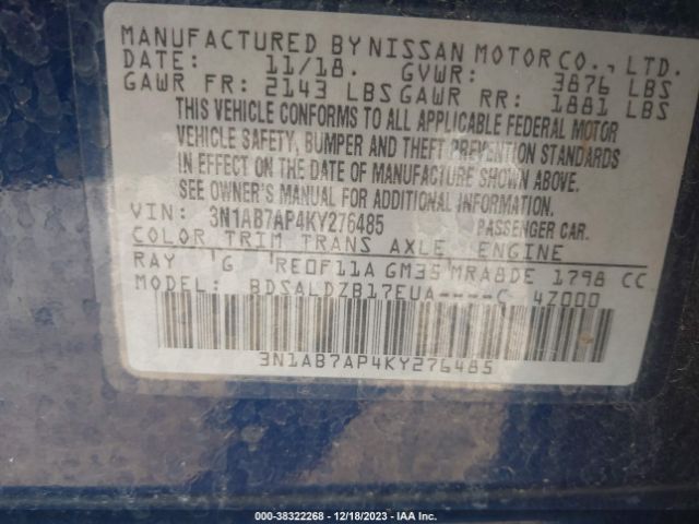 3N1AB7AP4KY276485 Nissan SENTRA SV