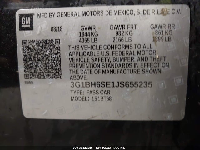 Chevrolet Cruze Lt Auto 2018 3G1BH6SE1JS655235 Image 9