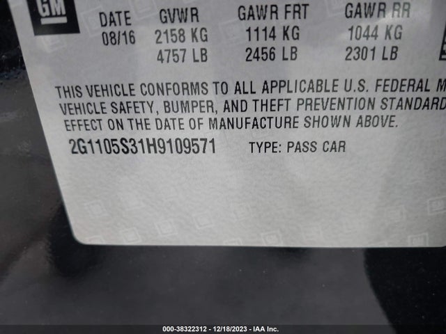 Chevrolet IMPALA 1LT 2017 2G1105S31H9109571 Image 9