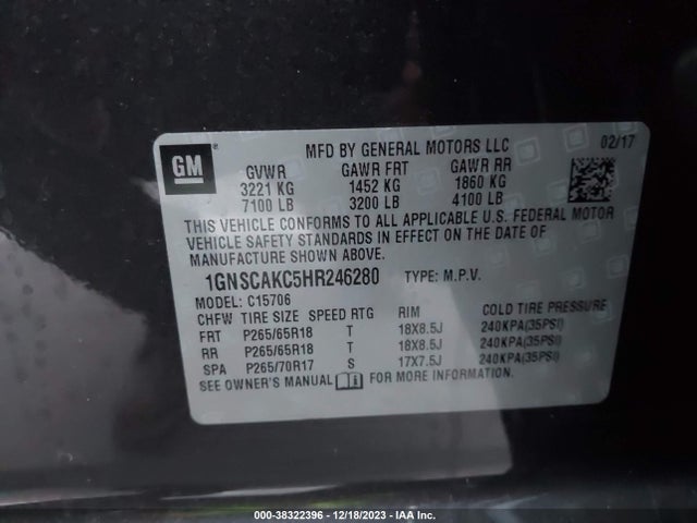 Chevrolet Tahoe Ls 2017 1GNSCAKC5HR246280 Image 9