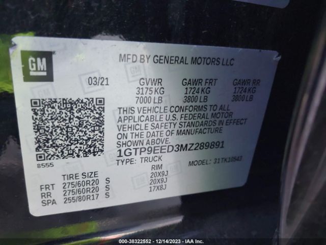 1GTP9EED3MZ289891 GMC Sierra 1500 4wd  Short Box At4