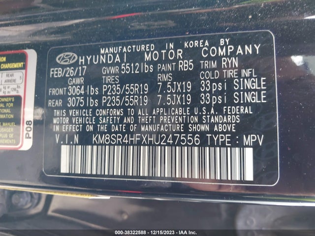 Hyundai Santa Fe Se Ultimate 2017 KM8SR4HFXHU247556 Image 9