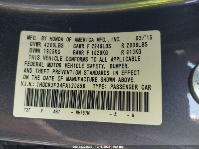 Honda ACCORD LX 2015 1HGCR2F34FA120856 Image 9