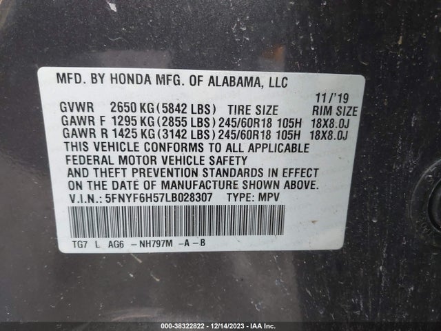 Honda Pilot Awd Ex-l 2020 5FNYF6H57LB028307 Image 9