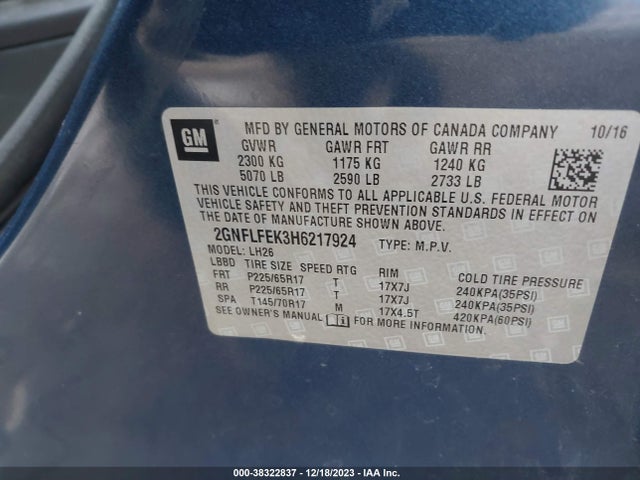 Chevrolet EQUINOX LT 2017 2GNFLFEK3H6217924 Image 9