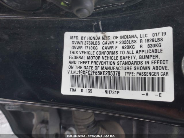 Honda Civic Lx 2019 19XFC2F65KE205378 Image 9