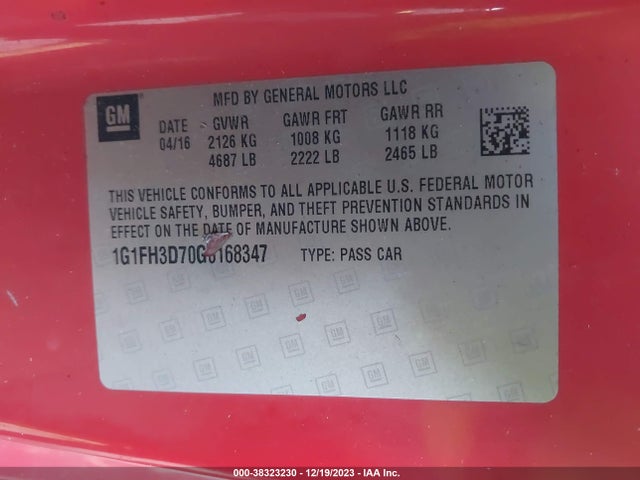 Chevrolet CAMARO 2SS 2016 1G1FH3D70G0168347 Image 9