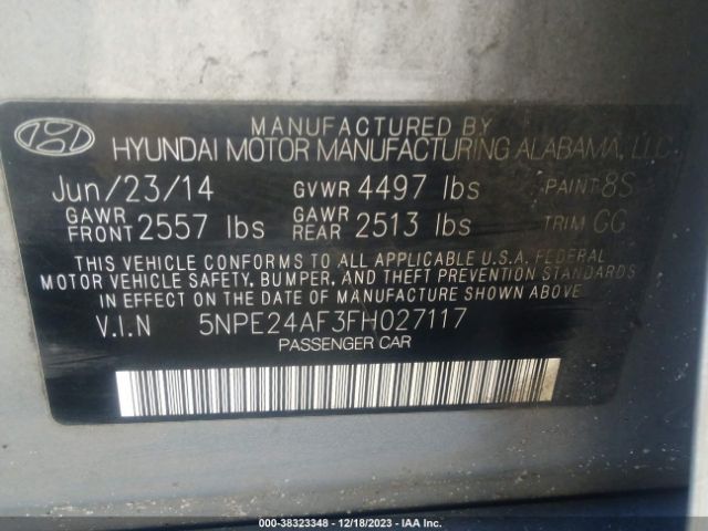 5NPE24AF3FH027117 Hyundai SONATA SE