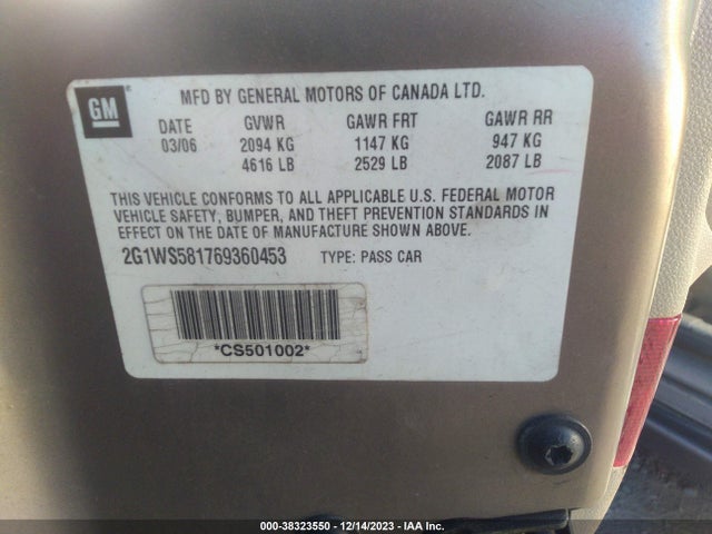 2006 CHEVROLET IMPALA POLICE VIN: 2G1WS581769360453