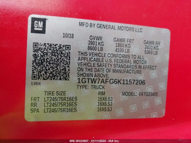 1GTW7AFG6K1157206 GMC Savana 2500 Work Van