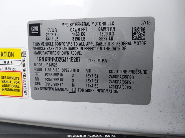 Chevrolet Traverse 2lt 2016 1GNKRHKD2GJ115207 Image 9