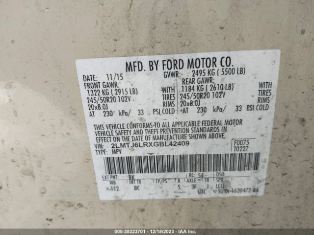 2LMTJ6LRXGBL42409 Lincoln Mkx Reserve