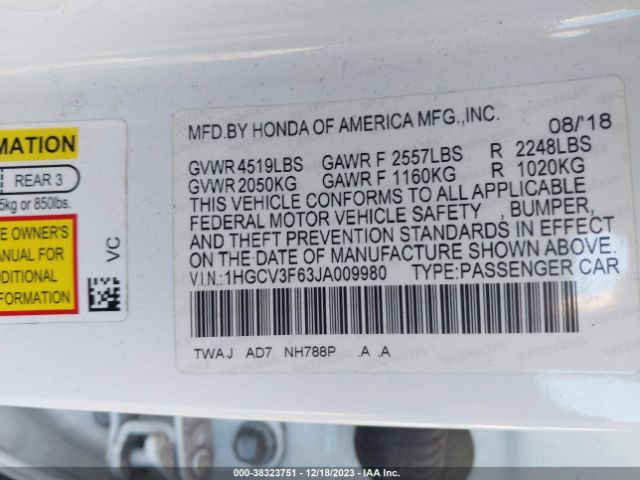 1HGCV3F63JA009980 Honda Accord Hybrid Ex-l