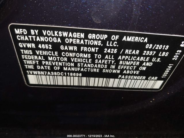 2013 VOLKSWAGEN PASSAT 1VWBN7A38DC118696 Photo 8