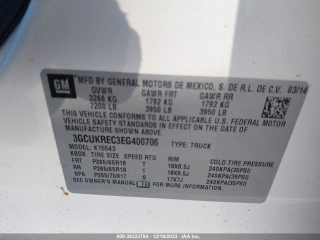 Chevrolet Silverado 1500 2lt 2014 3GCUKREC3EG400706 Image 9