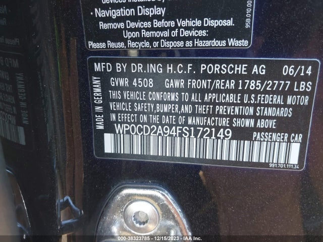 2015 PORSCHE 911 WP0CD2A94FS172149 Photo 8