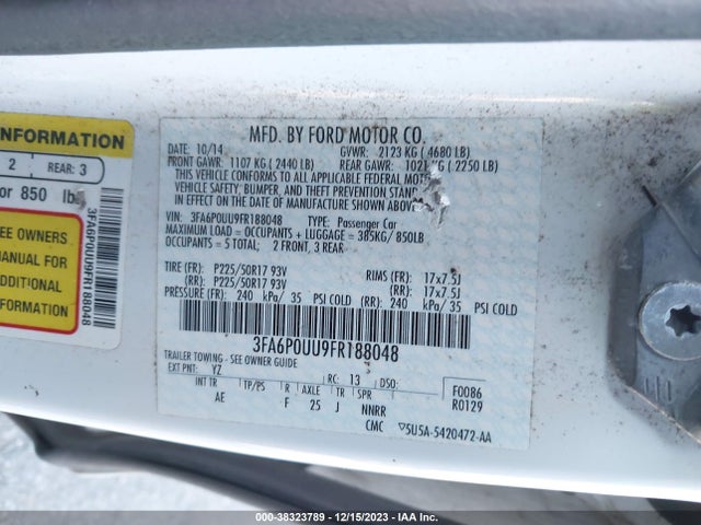 Ford Fusion Hybrid S 2015 3FA6P0UU9FR188048 Image 9