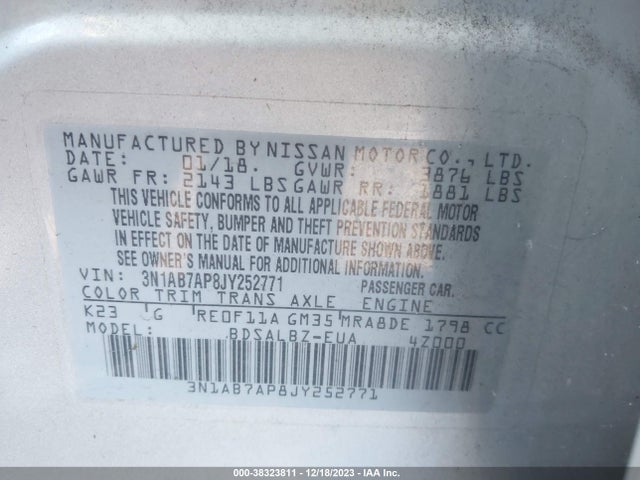 Nissan SENTRA S 2018 3N1AB7AP8JY252771 Image 9