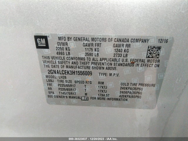 Chevrolet EQUINOX LT 2017 2GNALCEK3H1556009 Image 9