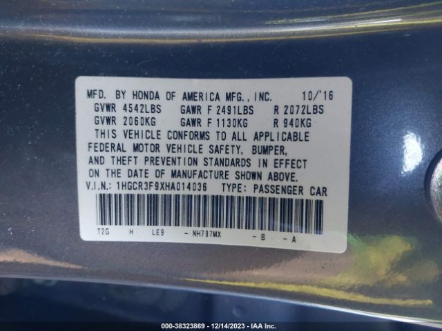 1HGCR3F9XHA014036 Honda Accord Touring V6