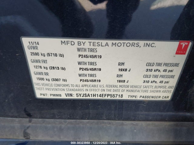 5YJSA1H14EFP55718 Tesla Model S 60 Kwh Battery/p85