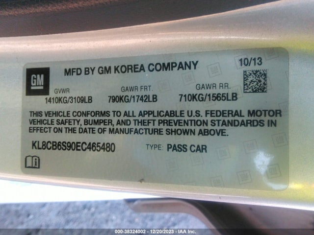 Chevrolet Spark Ls Auto 2014 KL8CB6S90EC465480 Image 9
