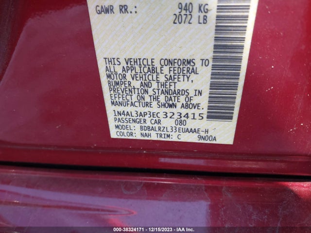 2014 NISSAN ALTIMA 2.5 S VIN: 1N4AL3AP3EC323415