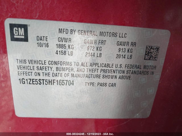 Chevrolet MALIBU 1LT 2017 1G1ZE5ST5HF165704 Image 9