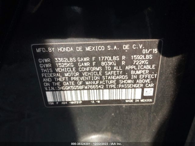 3HGGK5G58FM766542 Honda FIT LX