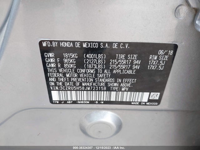 Honda HR-V EX 2018 3CZRU5H58JM723158 Image 9