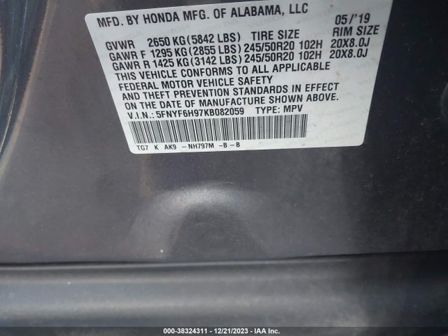 Honda Pilot Touring 2019 5FNYF6H97KB082059 Image 9