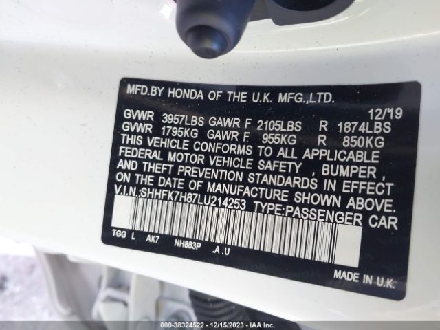 SHHFK7H87LU214253 Honda Civic Ex-l