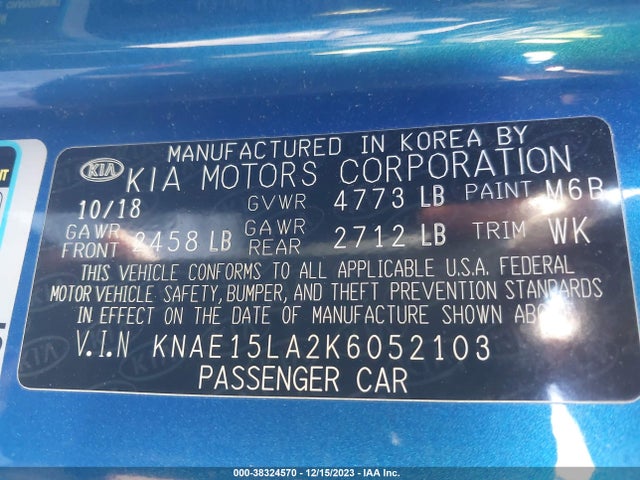 38324570 :رقم المزاد ، KNAE15LA2K6052103 vin ، 2019 Kia Stinger مزاد بيع