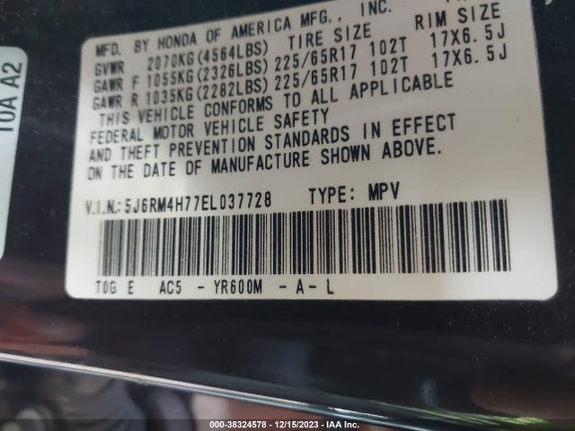 Honda Cr-v Ex-l 2014 5J6RM4H77EL037728 Image 9