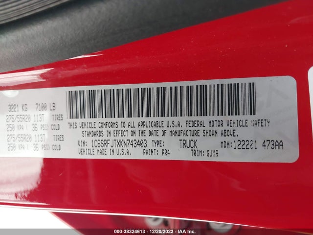 RAM 1500 Laramie  4x4 5'7 Box 2019 1C6SRFJTXKN743403 Image 9