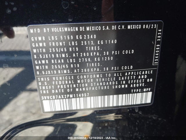 3VVCB7AX2PM114957 Volkswagen Tiguan 2.0t Se R-line Black