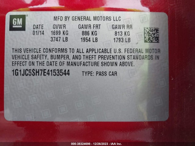 Chevrolet Sonic Lt Auto 2014 1G1JC5SH7E4153544 Image 9