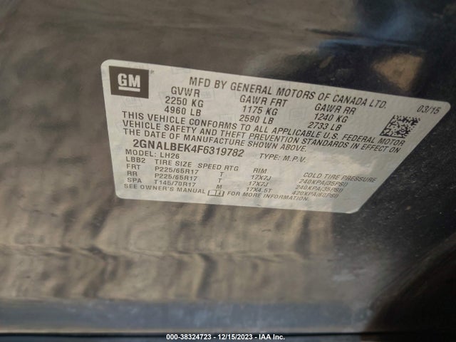 Chevrolet EQUINOX 1LT 2015 2GNALBEK4F6319782 Image 9