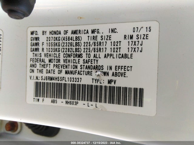 Honda CR-V EX 2015 5J6RM4H55FL103337 Image 9