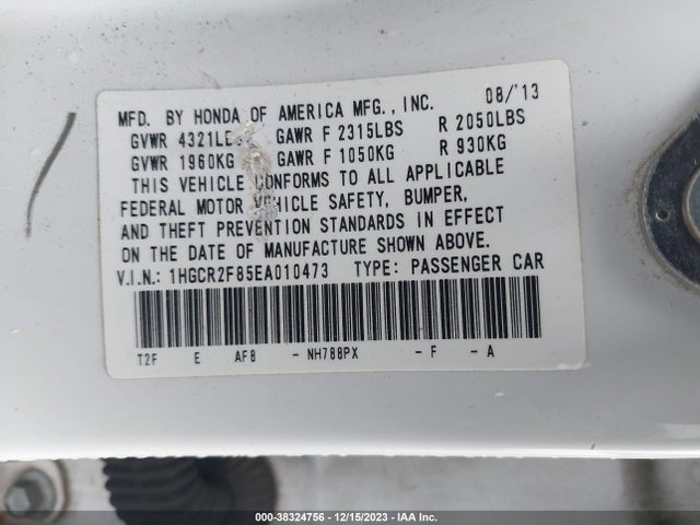 Honda Accord Ex-l 2014 1HGCR2F85EA010473 Image 9