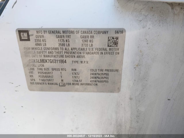 GMC Terrain Sle-1 2016 2GKALMEK7G6311864 Image 9