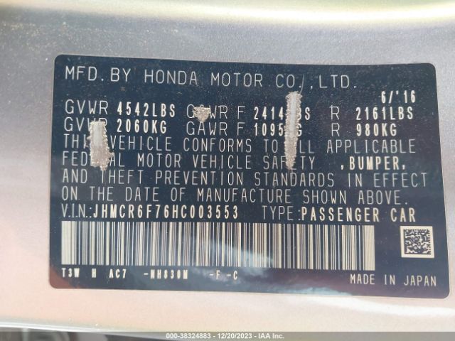JHMCR6F76HC003553 Honda Accord Hybrid Touring