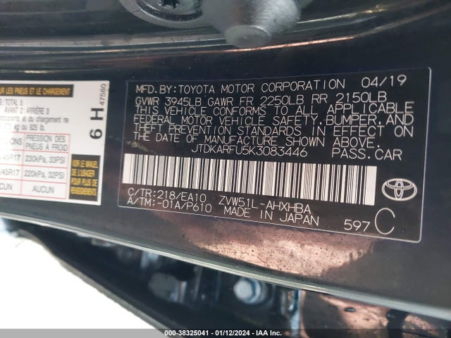Toyota PRIUS XLE 2019 JTDKARFU5K3083446 Image 9