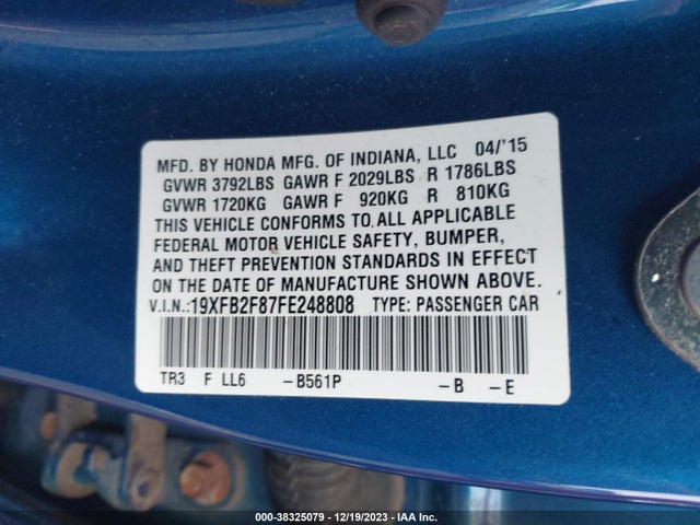 Honda CIVIC EX 2015 19XFB2F87FE248808 Image 9