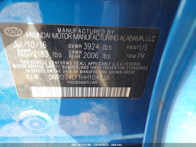 Hyundai ELANTRA SE 2017 5NPD74LF1HH104838 Image 9