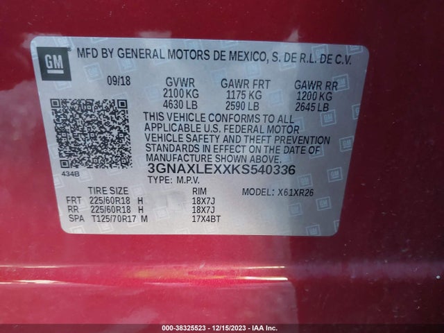 3GNAXLEXXKS540336 Chevrolet EQUINOX LT