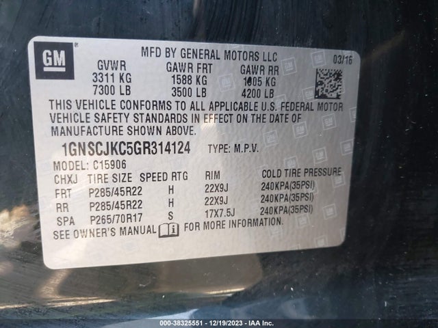 Chevrolet Suburban Ltz 2016 1GNSCJKC5GR314124 Image 9