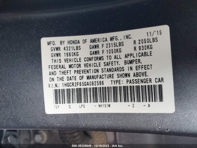 Honda Accord Sport 2016 1HGCR2F65GA082596 Image 9