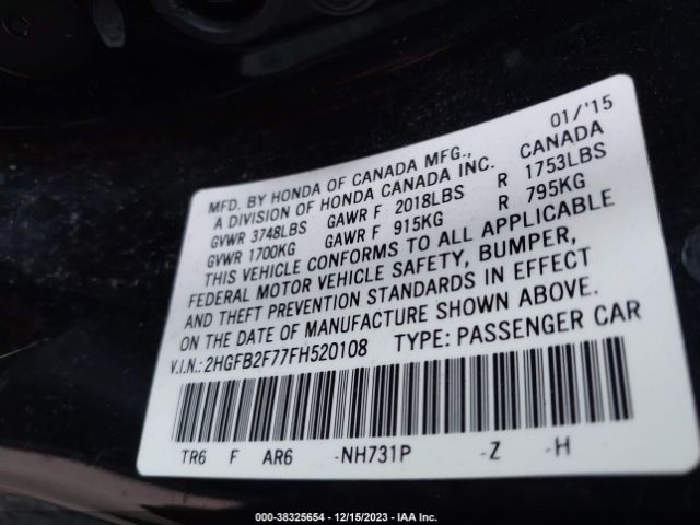 2HGFB2F77FH520108 Honda CIVIC SE