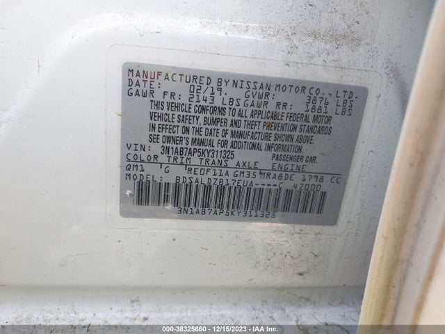 Nissan SENTRA SV 2019 3N1AB7AP5KY311325 Image 9